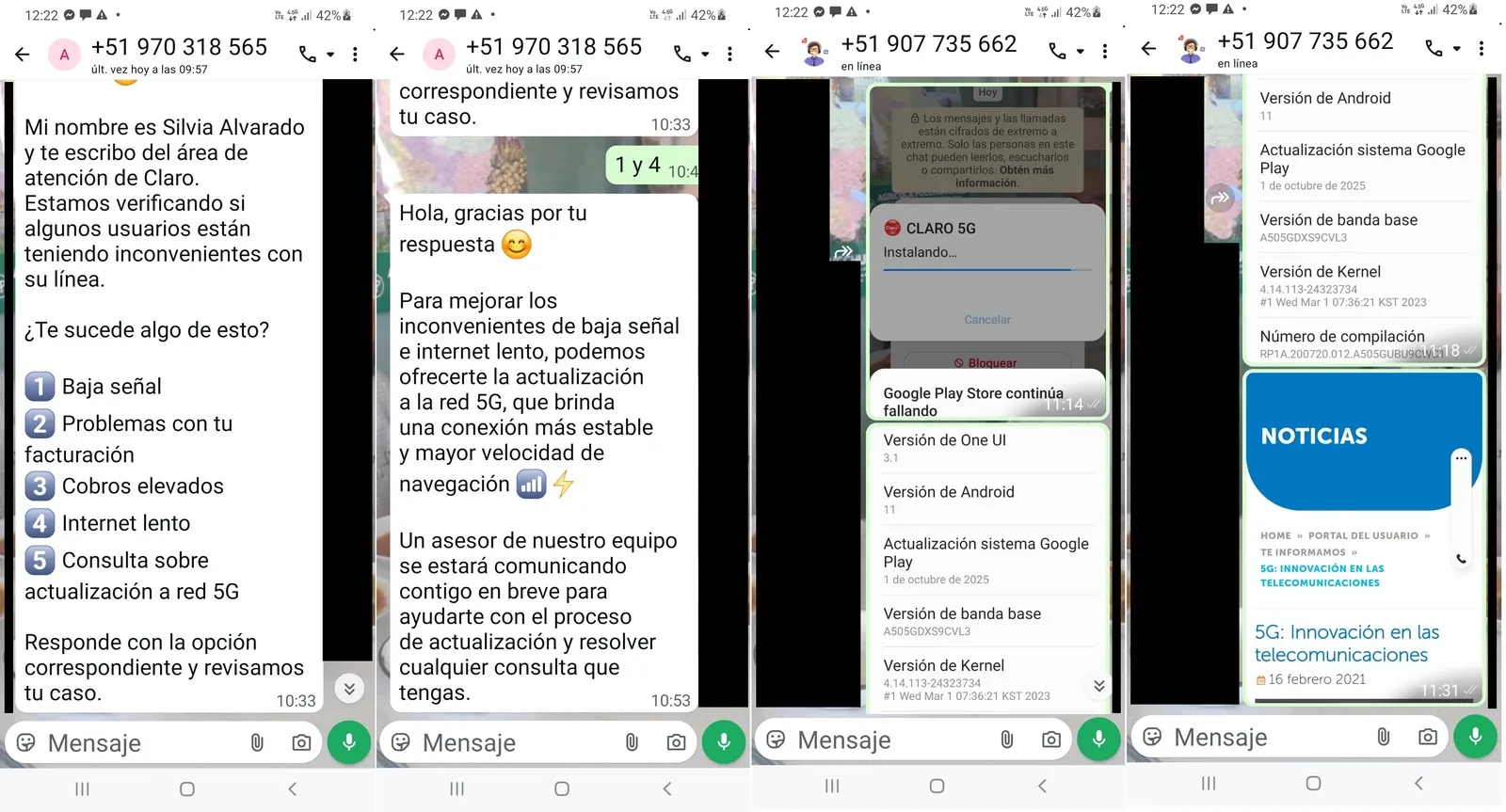 Captura de contacto inicial de WhatsApp para estafa con aplicación maliciosa