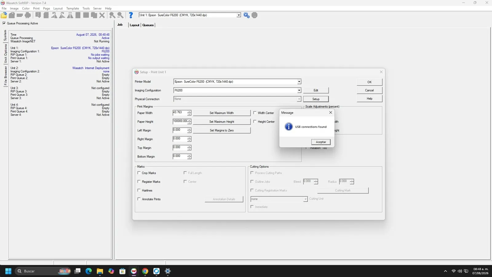 Mensaje USB connections found